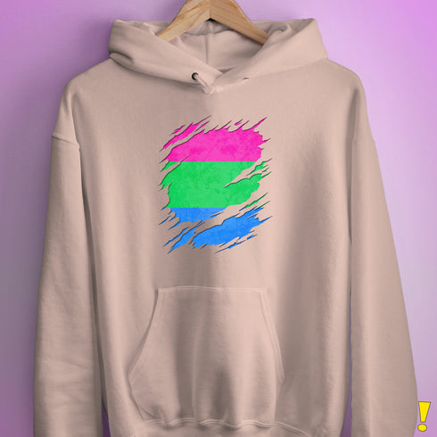 Polysexual Pride Flag Ripped Reveal Hoodie - Light Pink